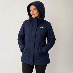 The North Face 550 Down Fill Parka Sz L Navy Blue Hooded Winter Jacket Gorpcore